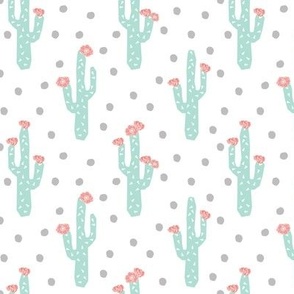 cactus floral flower cacti flowers pink and mint grey and mint and pink 