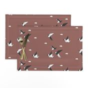 Origami birds - geometric birds geo animals monochrome on burgundy red white 