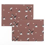Origami birds - geometric birds geo animals monochrome on burgundy red white 