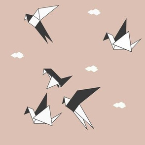Origami birds - geo birds geometric black and white on blush || by sunny afternoon