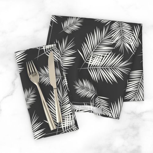 Palm leaves - fern palm tree white on graphite wasgphed black || by sunny afternoon 