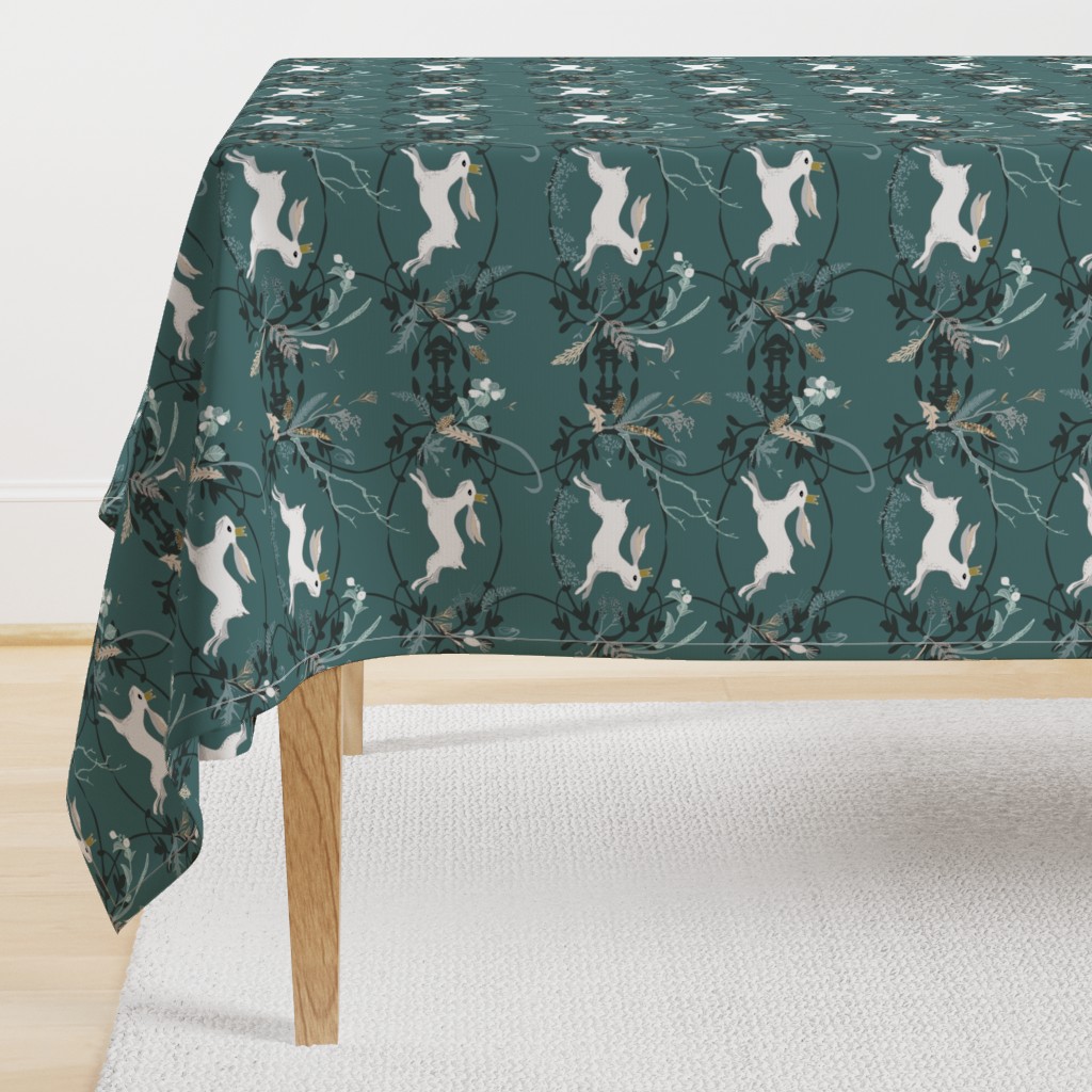 Bunny Prince Damask (teal) 