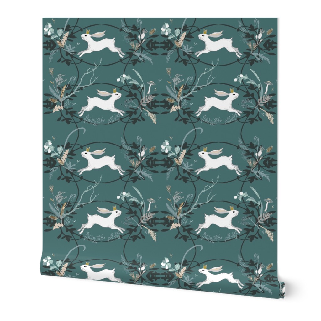 Bunny Prince Damask (teal) 