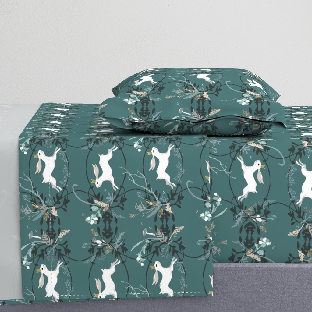 Bunny Prince Damask (teal) 