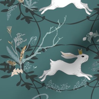 Bunny Prince Damask (teal) 