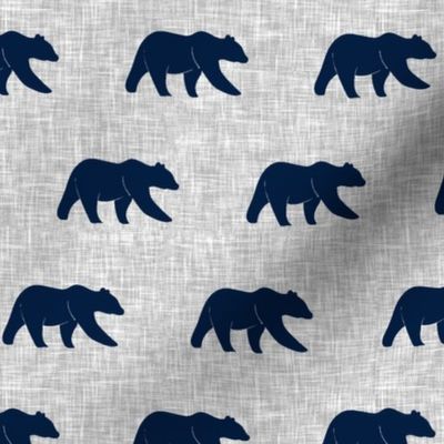 navy bear on light grey linen (small scale)