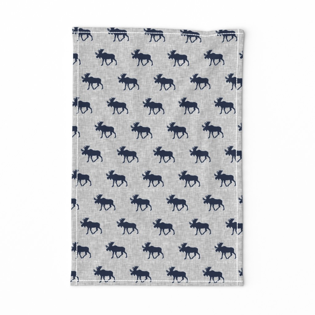 navy moose on light grey linen