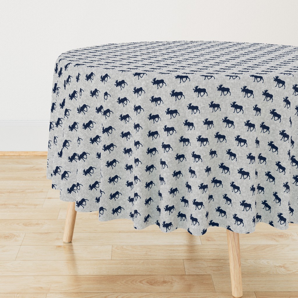 navy moose on light grey linen