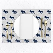 navy moose on light grey linen