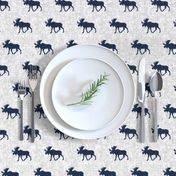 navy moose on light grey linen