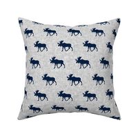 navy moose on light grey linen