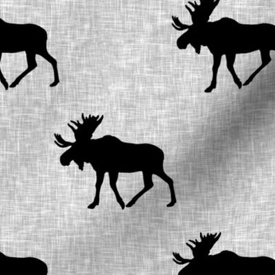 black moose on light grey linen (large scale)