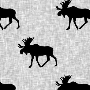 black moose on light grey linen (large scale)