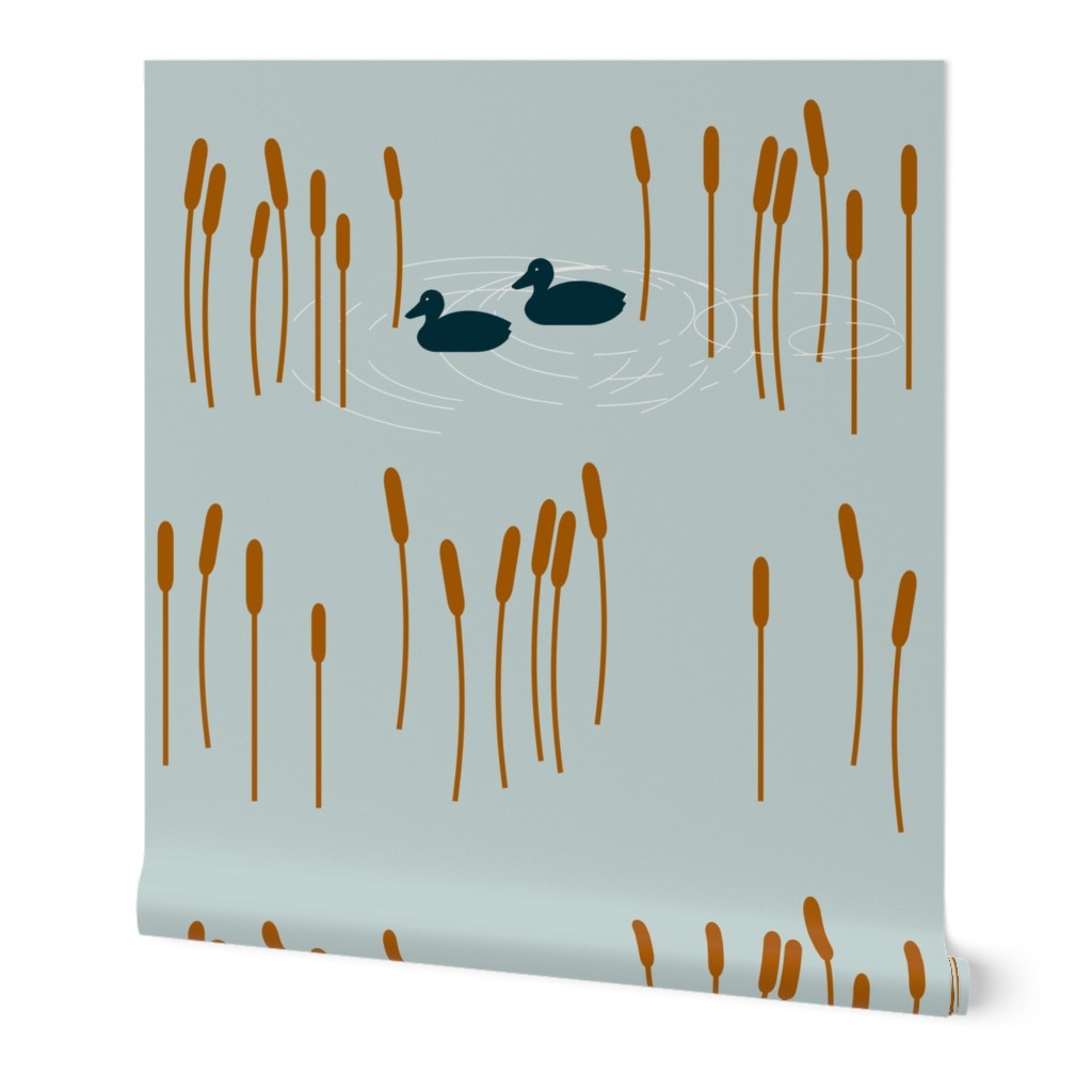 Lake ducks cane water nature grass - seafoam blue rusty navy || by sunny afternoon