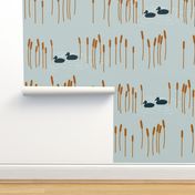 Lake ducks cane water nature grass - seafoam blue rusty navy || by sunny afternoon