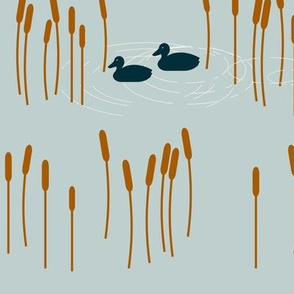 Lake ducks cane water nature grass - seafoam blue rusty navy || by sunny afternoon