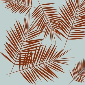 Palm leaves - Palm tree, tropical summer, rusty red on seafoam blue || by sunny afternoon