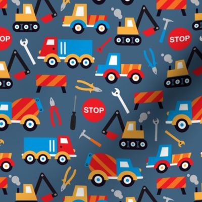 Kids illustration construction truck and tools boy pattern XS