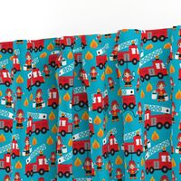 Fire to the rescue fire fighters fire truck and hero boys car fabric XS