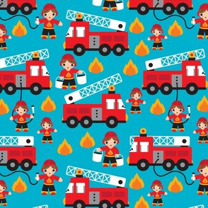 Fire to the rescue fire fighters fire truck and hero boys car fabric XS