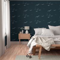 Birds - ivory on navy indigo blue