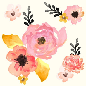Floral Dreams in Pink Yellow Black & Coral LARGE PRINT