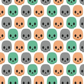 Orange, green and grey skulls