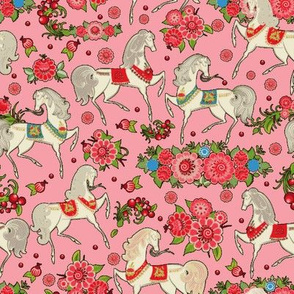 White Russian Horses on pink
