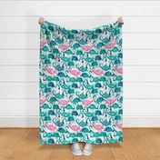 flamingos making a splash in teal!