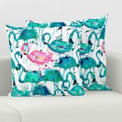 flamingos making a splash in teal!