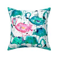 flamingos making a splash in teal!