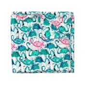 flamingos making a splash in teal!