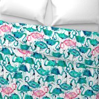 flamingos making a splash in teal!