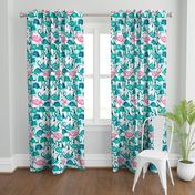 flamingos making a splash in teal!