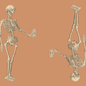 Two Skeletons Fat Quarter Orange Background