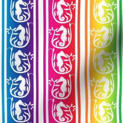 Seahorse Stripe White on Rainbow