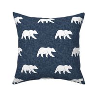 bear on navy linen (large scale)