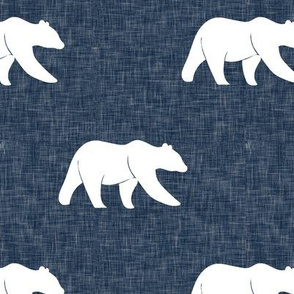 bear on navy linen (large scale)