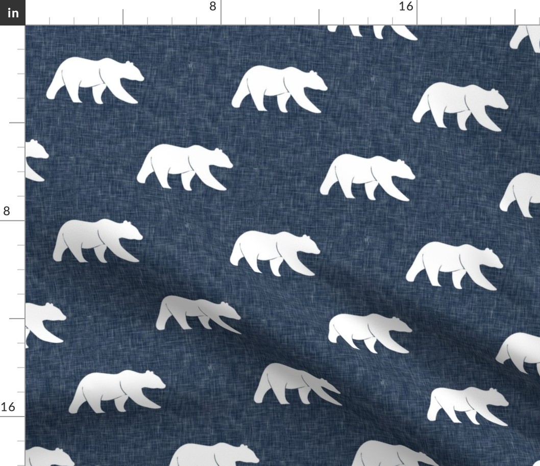 bear on navy linen (large scale)