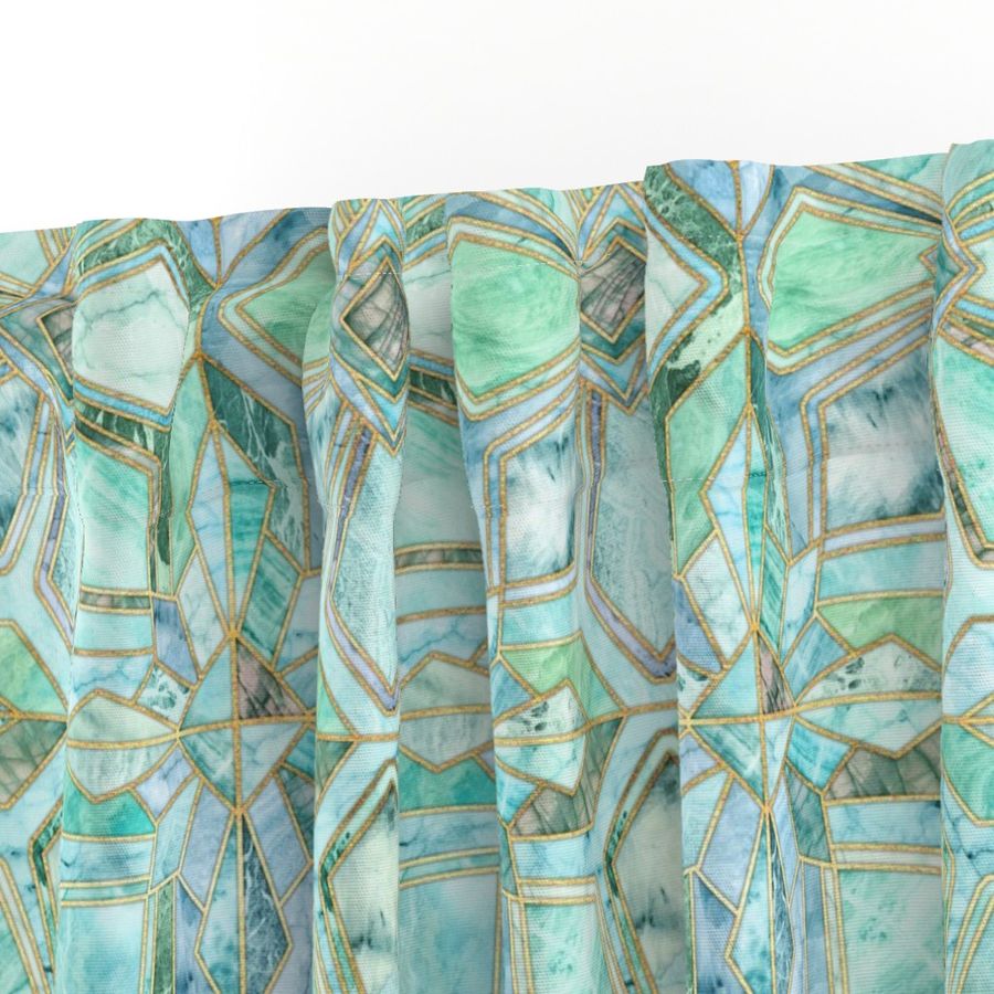 Geometric Gilded Stone Tiles in Mint and Jade Green