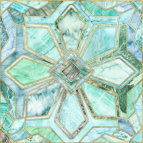 Geometric Gilded Stone Tiles in Mint and Jade Green