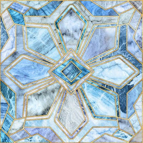 Geometric Gilded Stone Tiles in Soft Blues