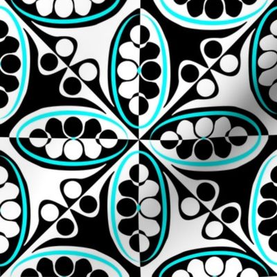 Counterchange Ovals and Circles Black White and Aqua