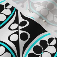 Counterchange Ovals and Circles Black White and Aqua