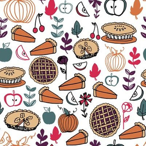 pies // fall thanksgiving pie pumpkin pie food autumn baking leaves illustration thanksgiving