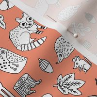 autumn animals // deer owl fox raccoon leaves autumn fall kids peach coral 