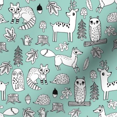 autumn animals // mint hedgehog raccoon fox owl deer leaves woodland forest autumn mint kids autumn animals