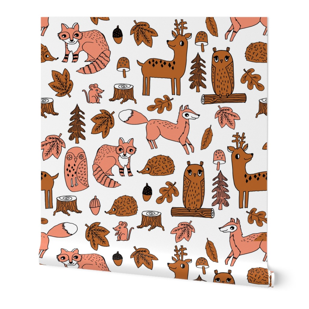 autumn animals // woodland forest kids acorns woodland log hedgehog autumn leaves brown peach coral kids cute autumn 