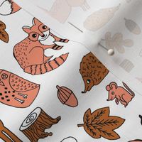 autumn animals // woodland forest kids acorns woodland log hedgehog autumn leaves brown peach coral kids cute autumn 