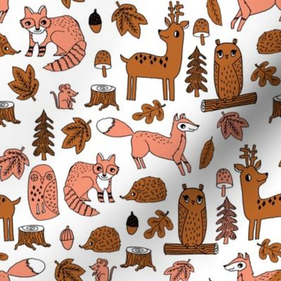 autumn animals // woodland forest kids acorns woodland log hedgehog autumn leaves brown peach coral kids cute autumn 